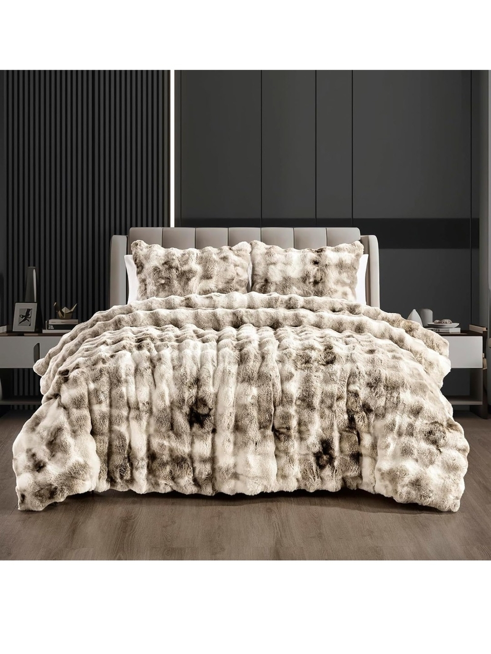 Plush Faux Fur Comforter Set in Cream and Brown - UnbrandedFredsure Faux Rabbit